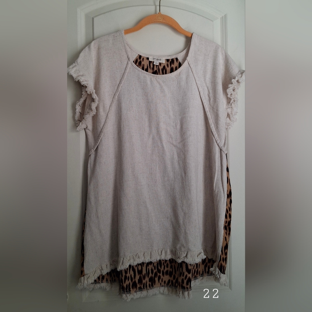 Umgee Linwn Blend Top Sz Small Leopard Print Neutro Beach Summer Cruise‎